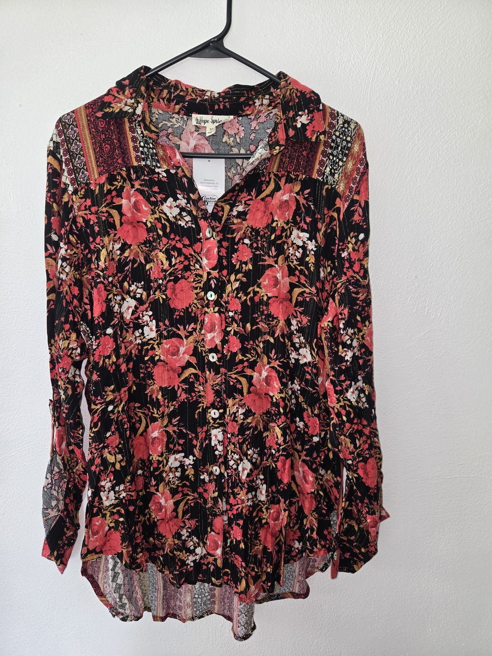 Hope Springs Floral Button-Down Shirt in Black and Red